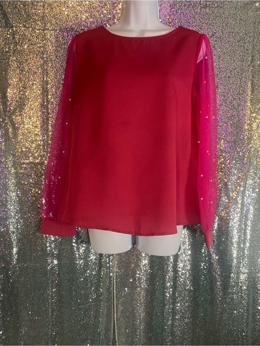 ✨💋 Floerns Pearl Mesh Sleeve Blouse | Romantic Edge Statement Top